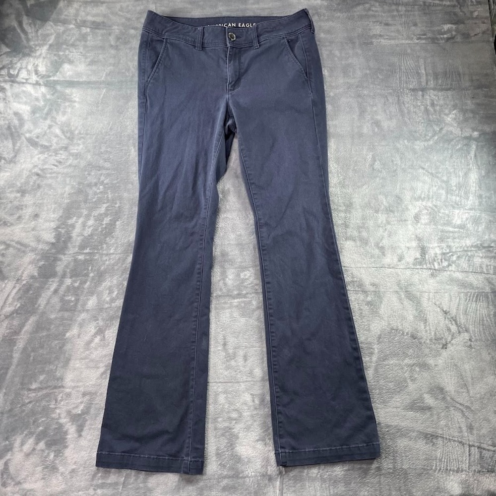 American Eagle Pants Stretch Y2K Navy Chino Kick Boot Preppy Womens Sz 10 Long